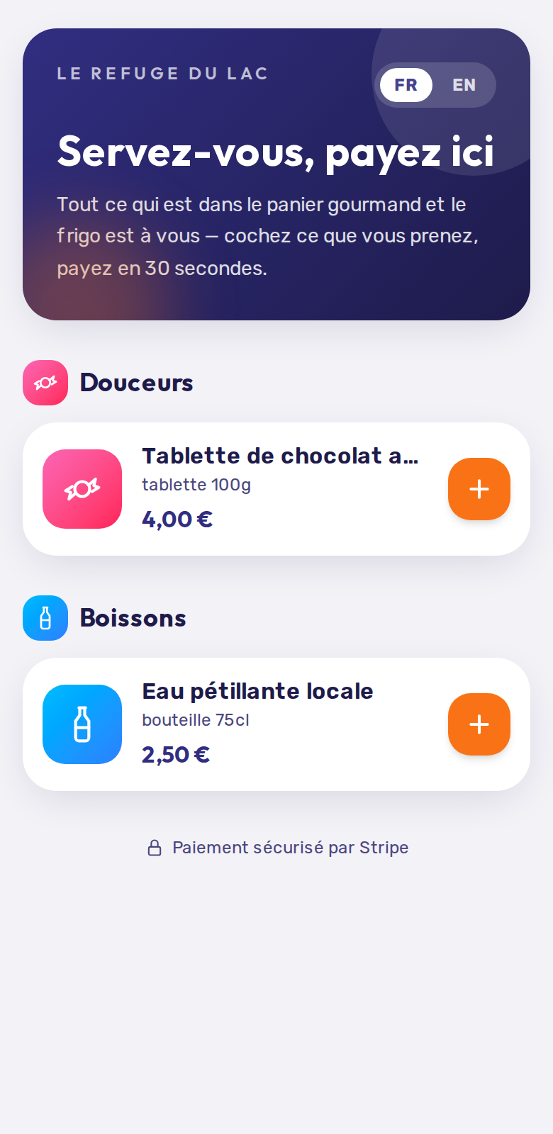 Boutique du logement : produits et paiement Stripe